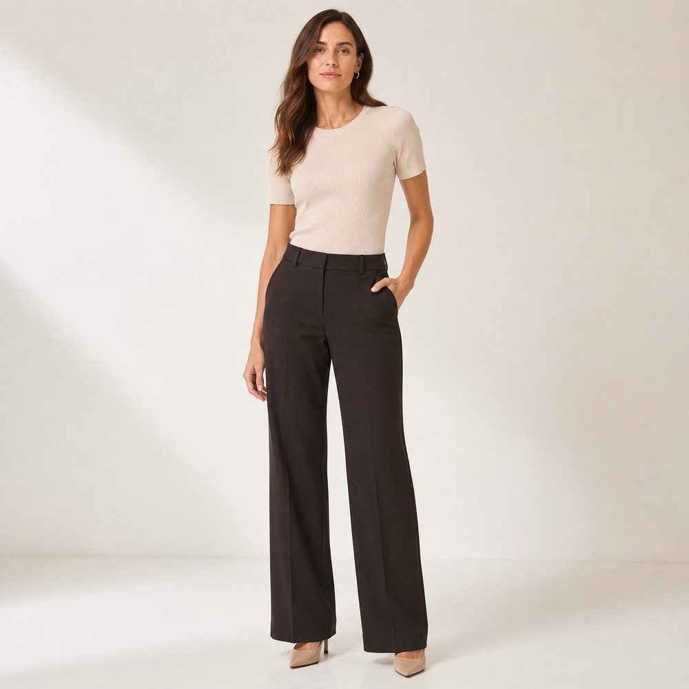 Worthington Pants Womens 6T Brown Modern Fit Wide Leg Stretch Office Siren Tall